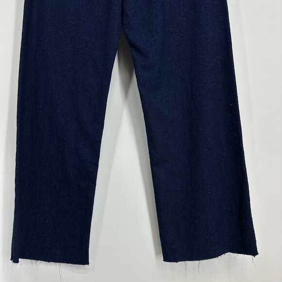 Zara Cropped 90s Jeans 2 High Rise Waist Raw Frayed Hem Dark Wash Blue Denim NEW - Picture 10 of 12